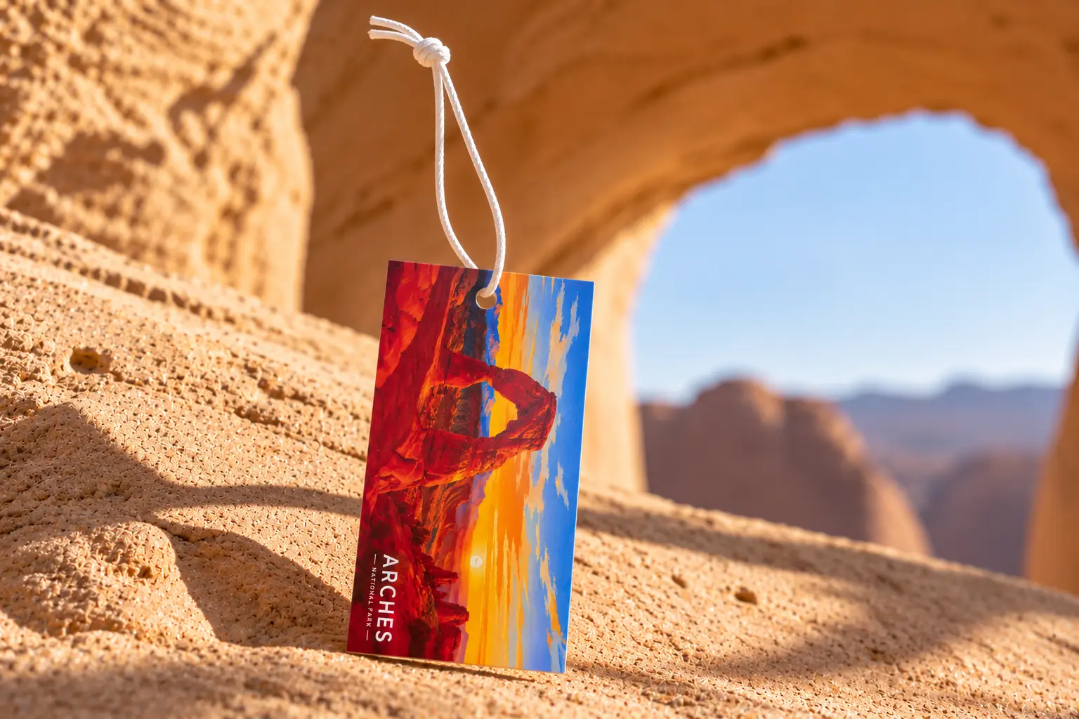 Arches National Park hang tag with white cord