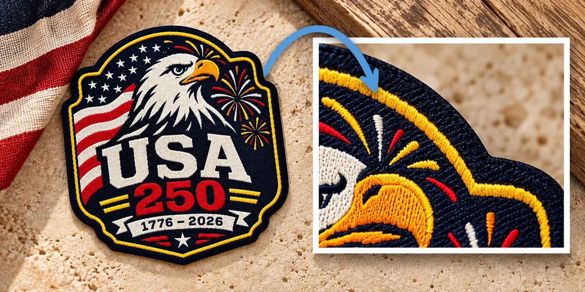 Custom-shaped USA woven patch with a clean, precisely sealed laser-cut edge