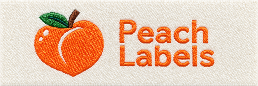Finished Peach Labels woven label ready for production